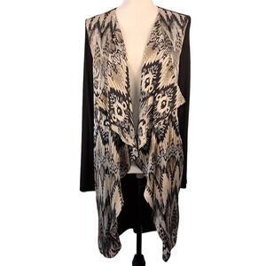 SAKS FIFTH AVENUE Black Label SP Silky Ikat Print &‎ Jersey Drape Front Cardigan